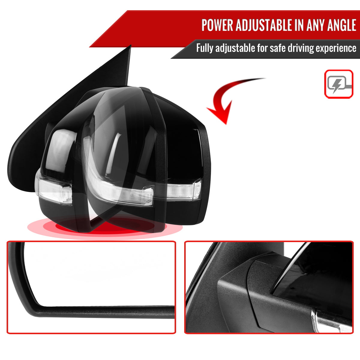 2014-2018 Chevrolet Silverado/GMC Sierra Glossy Black Power Adjustable, Auto-Fold, & Heated Side Mirror w/ LED Turn Signal & Puddle Light - Driver Side Only