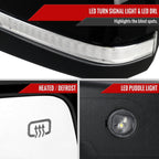 2014-2018 Chevrolet Silverado/GMC Sierra Glossy Black Power Adjustable, Auto-Fold, & Heated Side Mirror w/ LED Turn Signal & Puddle Light - Driver Side Only