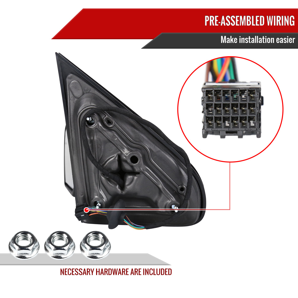 2014-2018 Chevrolet Silverado/GMC Sierra Glossy Black Power Adjustable, Auto-Fold, & Heated Side Mirror w/ LED Turn Signal & Puddle Light - Driver Side Only