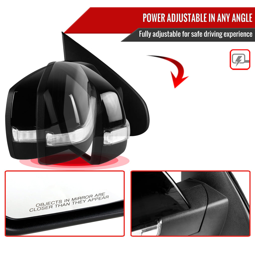 2014-2018 Chevrolet Silverado/GMC Sierra Glossy Black Power Adjustable, Auto-Fold, & Heated Side Mirror w/ LED Turn Signal & Puddle Light - Passenger Side Only