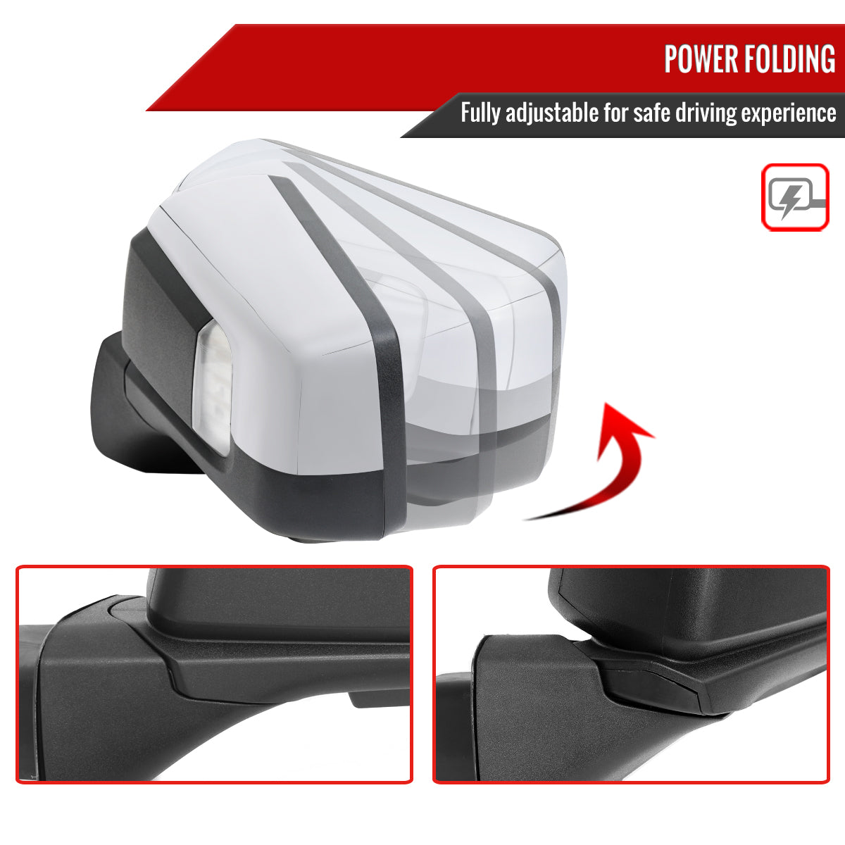 2019-2026 Chevrolet Silverado 1500 Chrome Power Adjustable, Auto-Fold, BSD & Heated Side Mirror w/ LED Puddle and Turn Signal Light - Driver Side Only