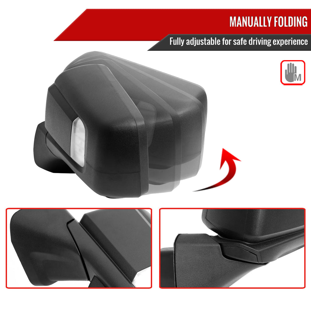2019-2026 Chevrolet Silverado 1500 Black Power Adjustable, Manual Fold, BSD & Heated Side Mirror w/ LED Puddle and Auxiliary Light - Driver Side Only