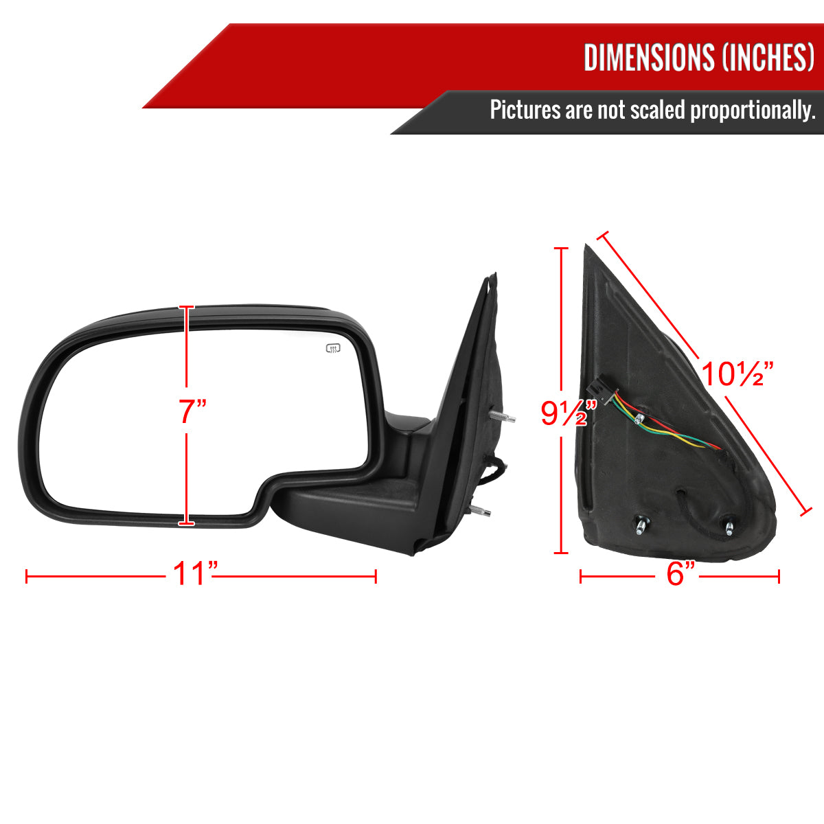 1999-2002 Chevrolet Silverado/Tahoe/Suburban GMC Sierra/Yukon Power Heated Matte Black Left/Driver Side Mirror