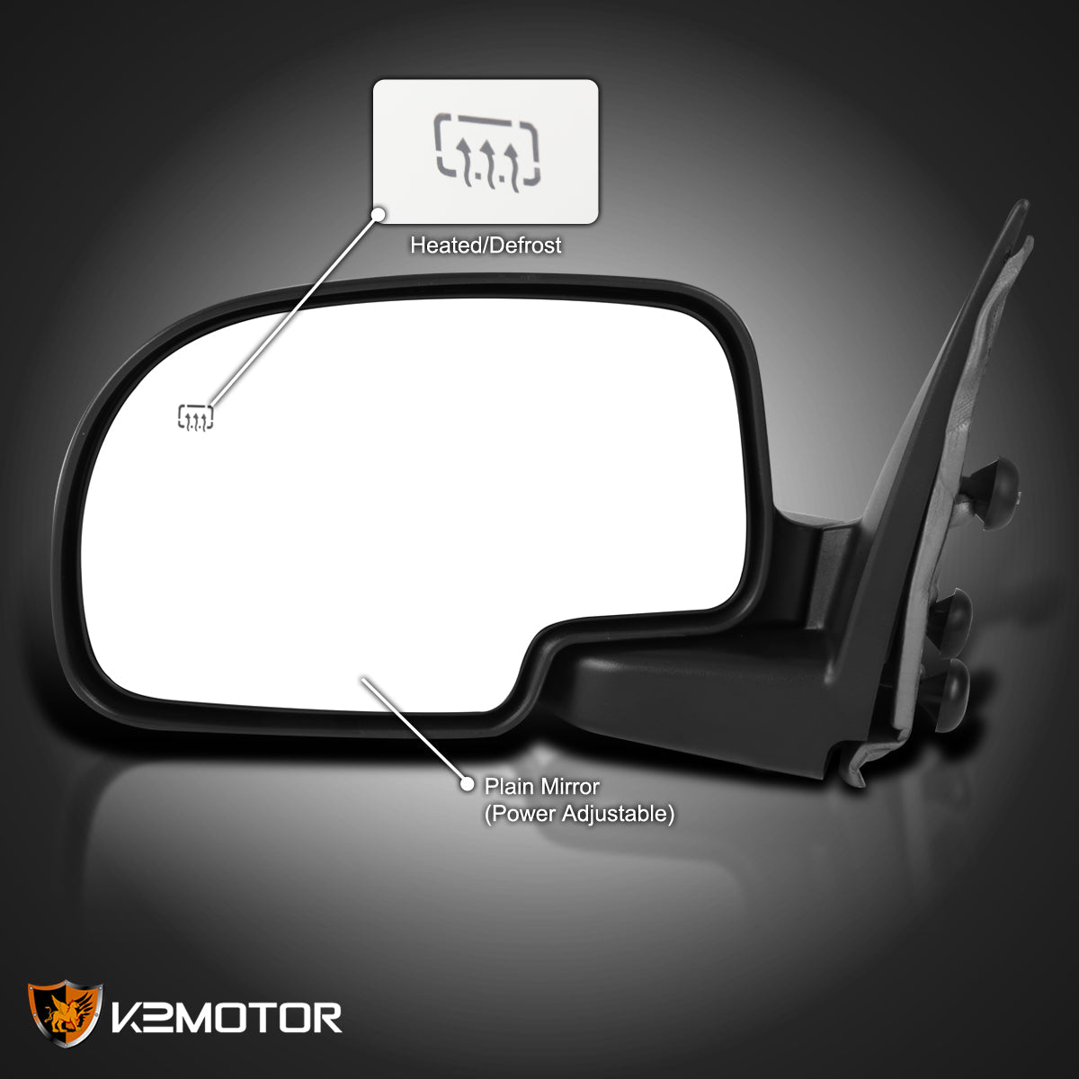 1999-2002 Chevrolet Silverado/Tahoe/Suburban GMC Sierra/Yukon Black Power Adjustable & Heated Side Mirror - Driver Side Only