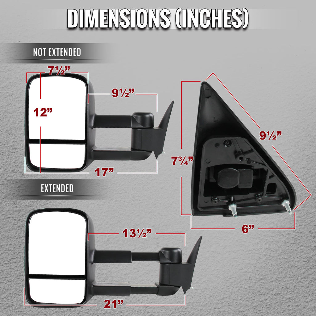 1988-1998 Chevrolet C/K 1500 / Tahoe / GMC Yukon / Suburban Chrome Power Adjustable Manual Extendable Towing Mirrors w/ Smoked LED Signal Lights