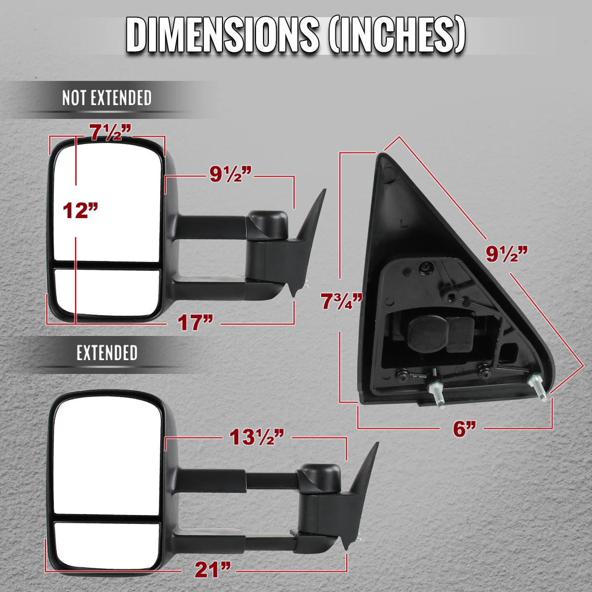 1988-1998 Chevrolet C/K 1500 / Tahoe / GMC Yukon / Suburban Chrome Power Adjustable Manual Extendable Towing Mirrors w/ Smoked LED Signal Lights