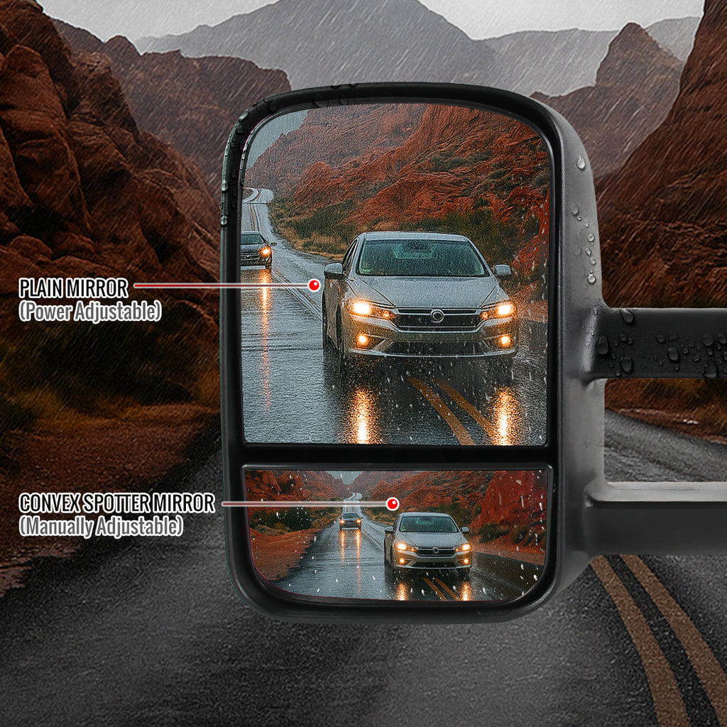 1988-1998 Chevrolet C/K 1500 / Tahoe / GMC Yukon / Suburban Black Power Adjustable Manual Extendable Towing Mirrors