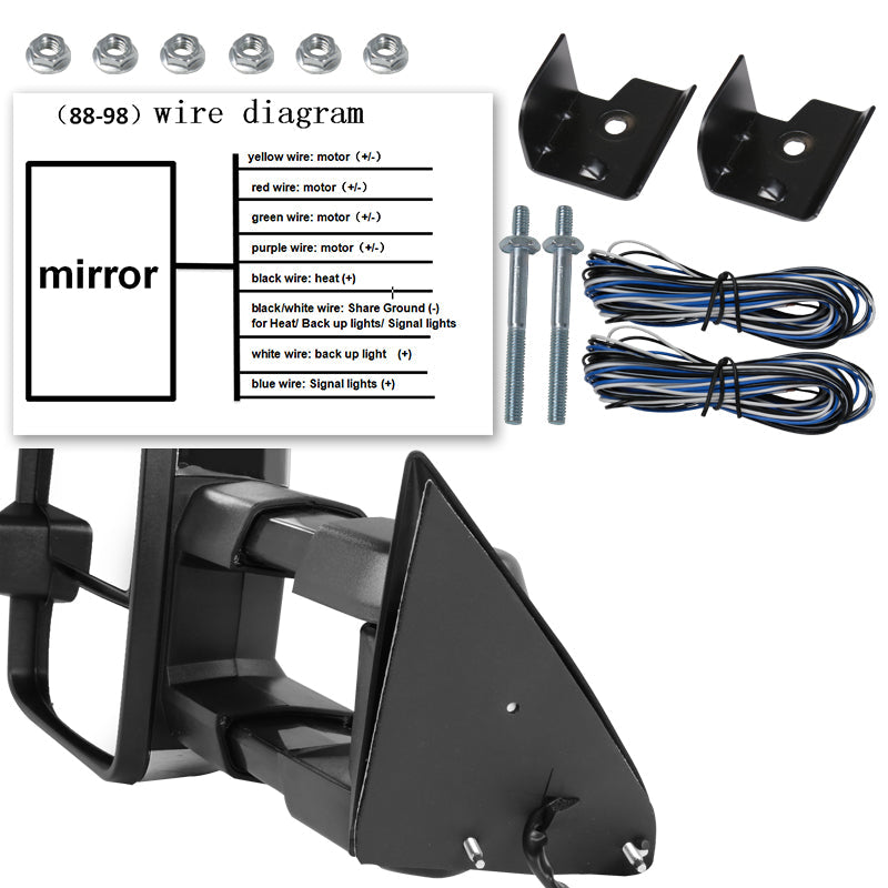 1988-2000 Chevrolet C/K Tahoe GMC Yukon/Suburban Power Adjustable, Heated, & Manual Extendable Towing Mirrors w/ LED Amber Smoked Turn Signal & Clearance Lights
