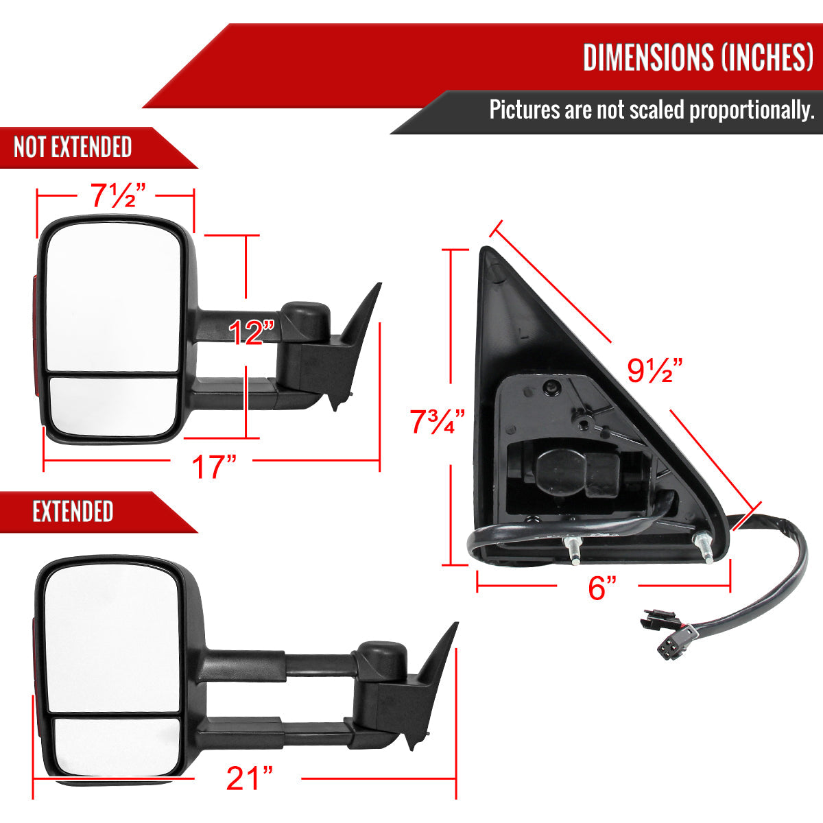 1988-2002 Chevrolet C/K C3500/Tahoe GMC Yukon/Suburban Power Adjustable & Manual Extendable Towing Mirrors w/ LED Amber Lens Turn Signal Lights