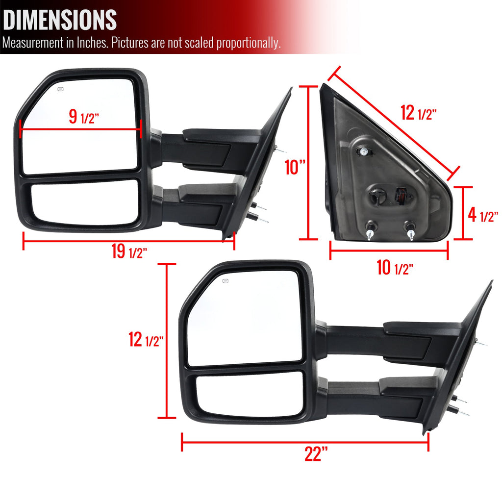 2004-2006 Ford F-150 Chrome Power Adjustable, Heated, & Manual Extendable Towing Mirrors w/ Clear Lens LED Turn Signal Lights