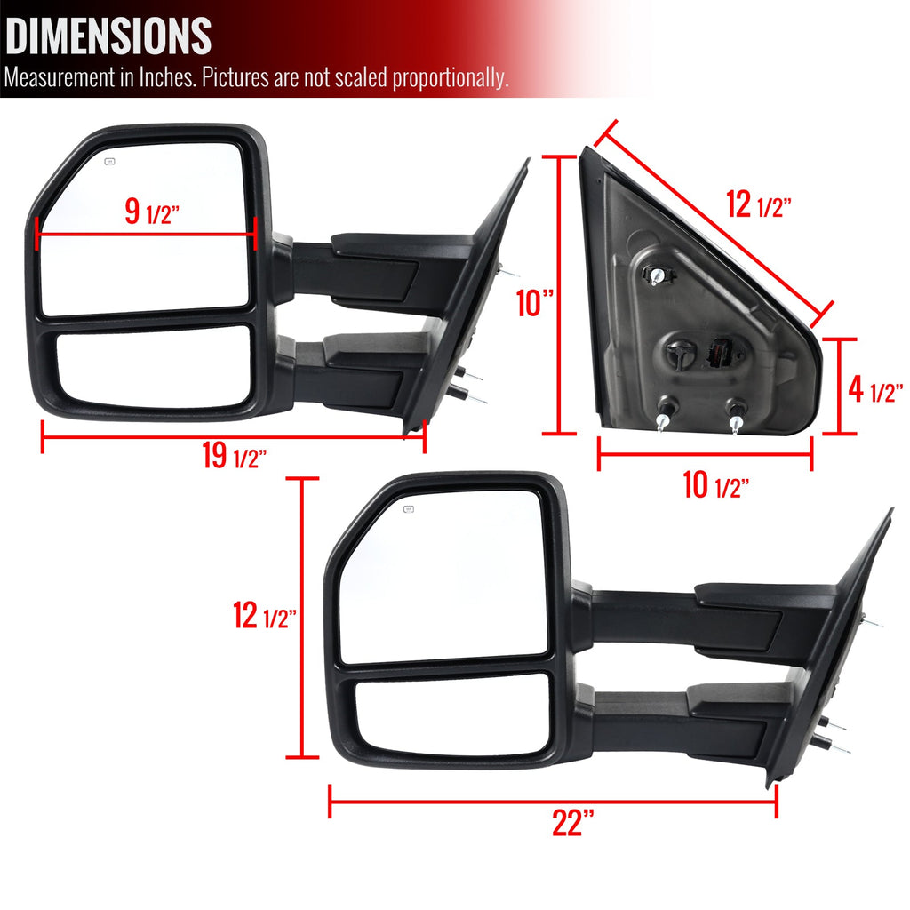 2007-2014 Ford F-150 Power Adjustable, Heated, & Manual Extendable Towing Mirrors w/ Clear Lens LED Turn Signal & Puddle Lights
