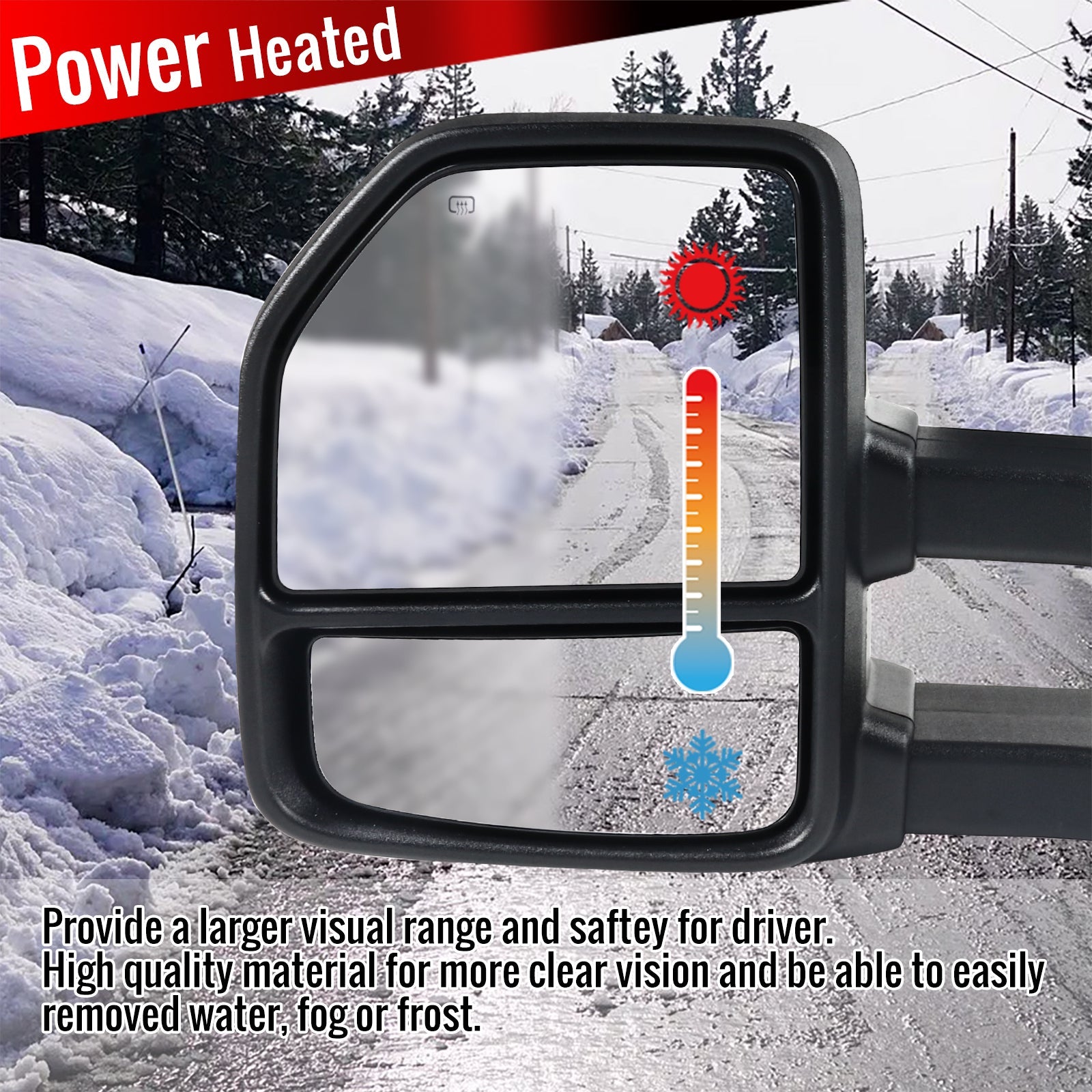 2007-2014 Ford F-150 Chrome Power Adjustable, Heated, & Manual Extendable Towing Mirrors w/ Clear Lens LED Turn Signal & Puddle Lights
