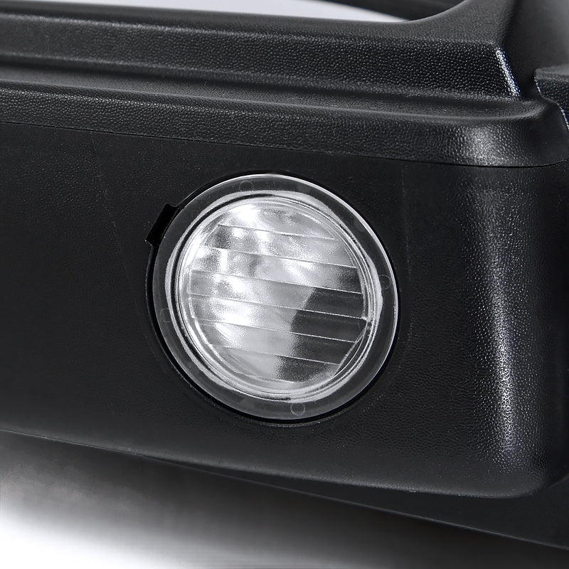 2007-2014 Ford F-150 Black Power Heated Telescoping Tow Mirrors with LED Turn Signals in Amber Lens and Puddle Lights