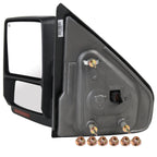 2007-2014 Ford F-150 Black Power Heated Telescoping Tow Mirrors with LED Turn Signals in Amber Lens and Puddle Lights