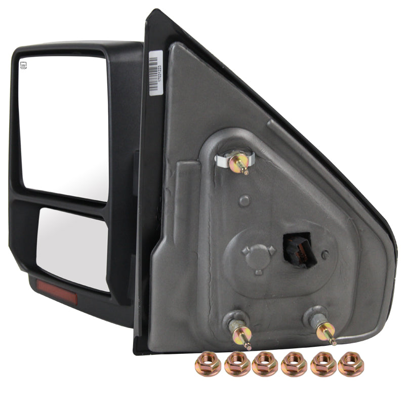 2007-2014 Ford F-150 Black Power Heated Telescoping Tow Mirrors with LED Turn Signals in Amber Lens and Puddle Lights