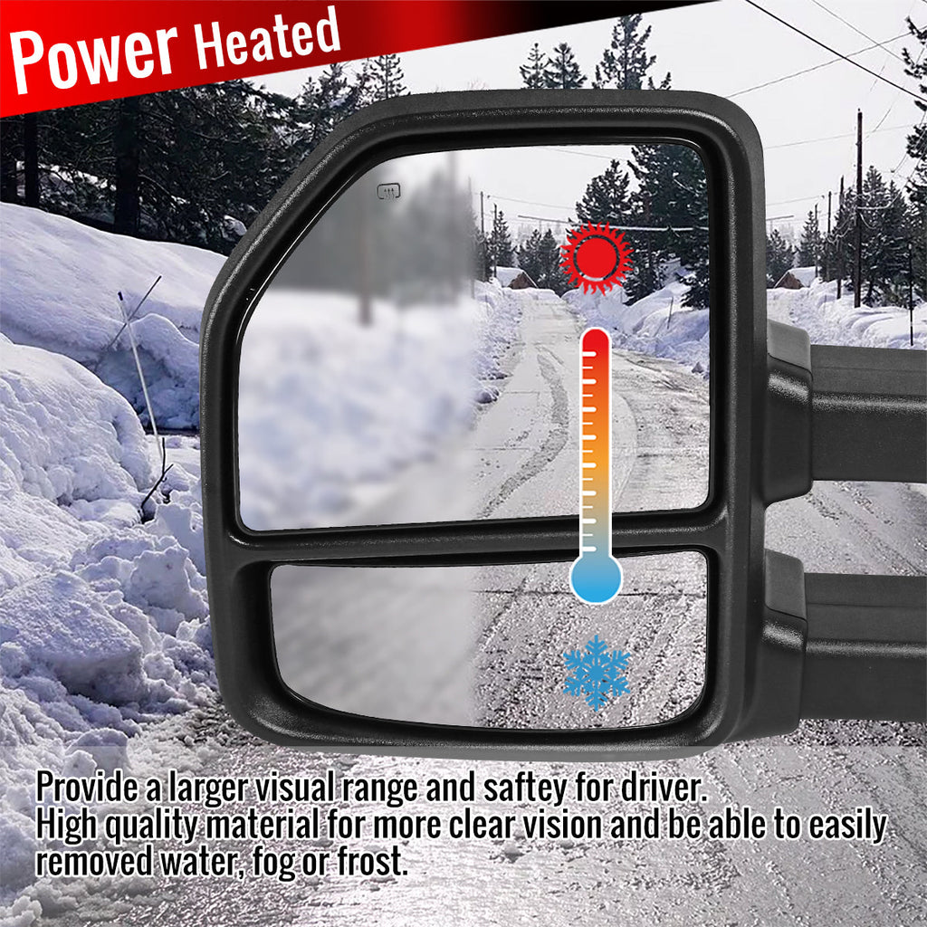 2015-2020 Ford F-150 Power Adjustable, Heated, & Manual Extendable Chrome Towing Mirrors w/ Sequential LED Signal, Puddle, & Auxiliary Lights