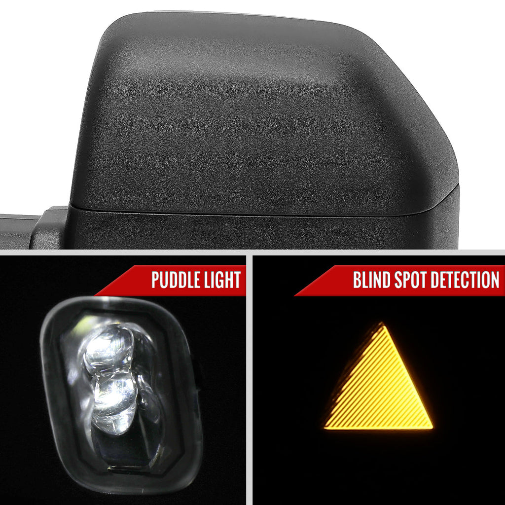 2021-2025 Ford F150 F250 Power Adjustable, Heated, & Manual Extendable Towing Mirrors w/ Smoked Lens LED Turn Signal & Puddle Lights
