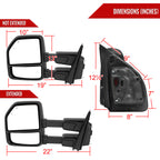 2021-2025 Ford F150 F250 Power Adjustable, Heated, & Manual Extendable Towing Mirrors w/ Smoked Lens LED Turn Signal & Puddle Lights