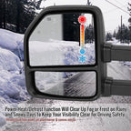 2021-2025 Ford F150 F250 Power Adjustable, Heated, & Manual Extendable Towing Mirrors w/ Clear Lens LED Turn Signal & Puddle Lights