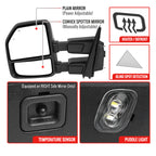 2021-2025 Ford F-150 F-250 Power Adjustable, Heated, & Manual Extendable Towing Mirrors w/ Smoked Lens LED Turn Signal, Clearance, Puddle, & Auxiliary Lights