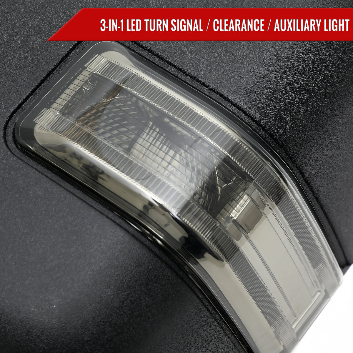 2021-2025 Ford F-150 F-250 Power Adjustable, Heated, & Manual Extendable Towing Mirrors w/ Smoked Lens LED Turn Signal, Clearance, Puddle, & Auxiliary Lights