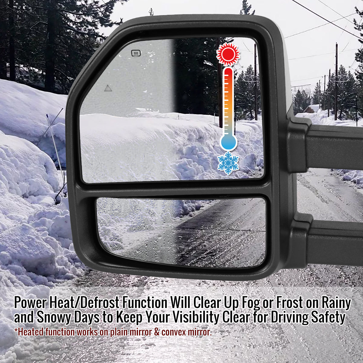 2021-2025 Ford F-150 F-250 Power Adjustable, Heated, & Manual Extendable Towing Mirrors w/ Clear Lens LED Turn Signal, Clearance, Puddle, & Auxiliary Lights