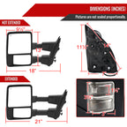 1999-2016 Ford F-250/F-350/F-450/F-550 Manual Adjustable & Extendable Towing Mirrors w/ Smoked Lens Turn Signal Lights