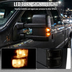 2008-2016 Ford F-250 / F-350 / F-450 / F-550 Black Power Adjustable, Heated, & Manual Extendable Towing Mirrors w/ Smoked Lens Turn Signal Lights