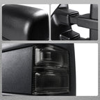 2008-2016 Ford F-250 / F-350 / F-450 / F-550 Black Power Adjustable, Heated, & Manual Extendable Towing Mirrors w/ Smoked Lens Turn Signal Lights