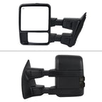 2008-2016 Ford F-250 / F-350 / F-450 / F-550 Black Power Adjustable, Heated, & Manual Extendable Towing Mirrors w/ Smoked Lens Turn Signal Lights