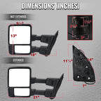 2008-2016 Ford F-250 / F-350 / F-450 / F-550 Black Power Adjustable, Heated, & Manual Extendable Towing Mirrors w/ Smoked Lens Turn Signal Lights