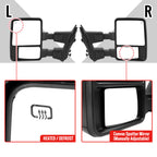 2008-2016 Ford F-250/F-350/F-450/F-550 Power Adjustable, Heated, & Manual Extendable Towing Mirrors w/ Amber Lens LED Turn Signal Lights