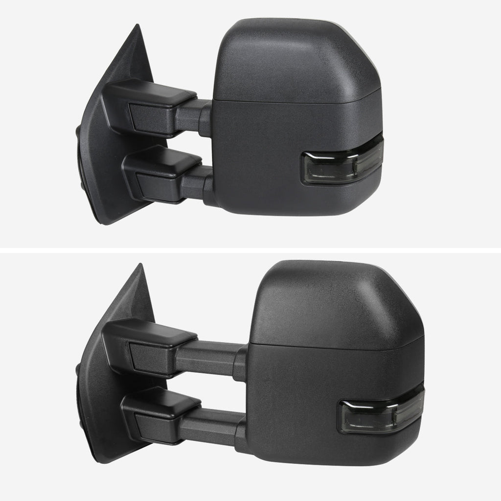 2017-2019 Ford F-250/F-350/F-450/F-550 Super Duty Power Adjustable, Heated, BSM, ATS, & Manual Extendable Towing Mirrors w/ Smoked Lens LED Turn Signal, Clearance, & Auxiliary Lights