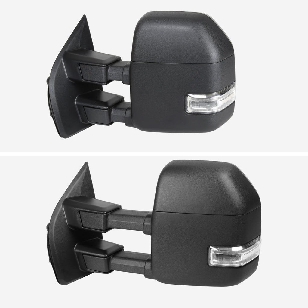 2017-2019 Ford F-250/F-350/F-450/F-550 Super Duty Power Adjustable, Heated, BSM, ATS, & Manual Extendable Towing Mirrors w/ Clear Lens LED Turn Signal, Clearance, & Auxiliary Lights
