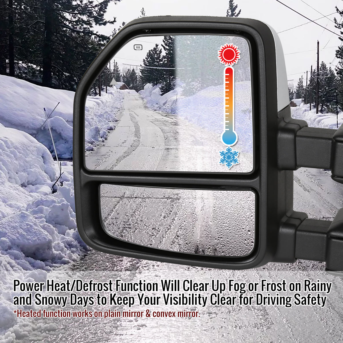 2017-2019 Ford F-250/F-350/F-450/F-550 Power Adjustable, Heated, BSM, ATS, & Manual Extendable Towing Mirrors w/ Clear Lens LED Turn Signal, Clearance, & Auxiliary Lights
