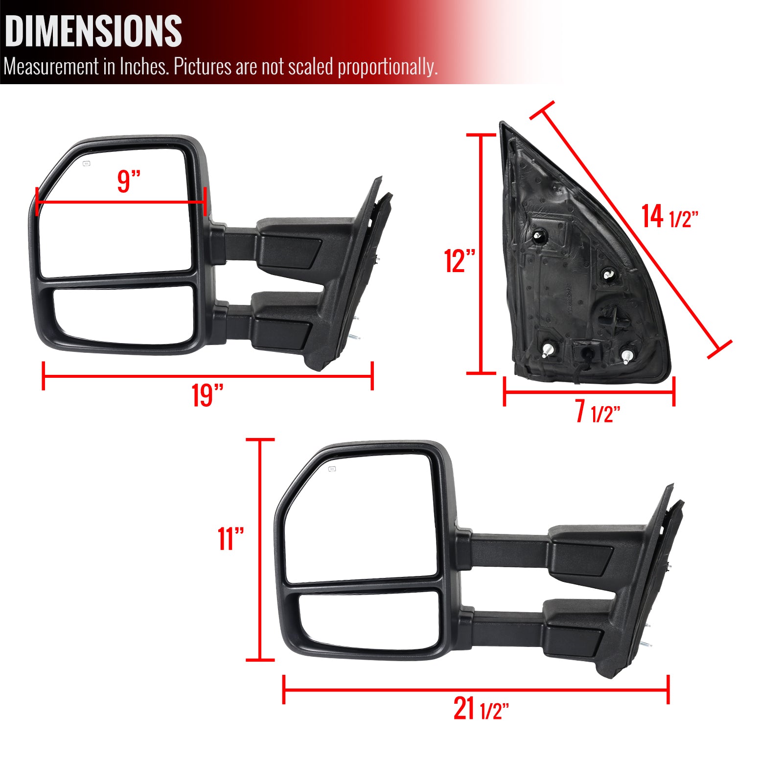 1999-2016 Ford F-250/F-350/F-450 Power Adjustable, Heated, & Manual Extendable Towing Mirrors w/ Clear Lens LED Turn Signal & Clearance Lights