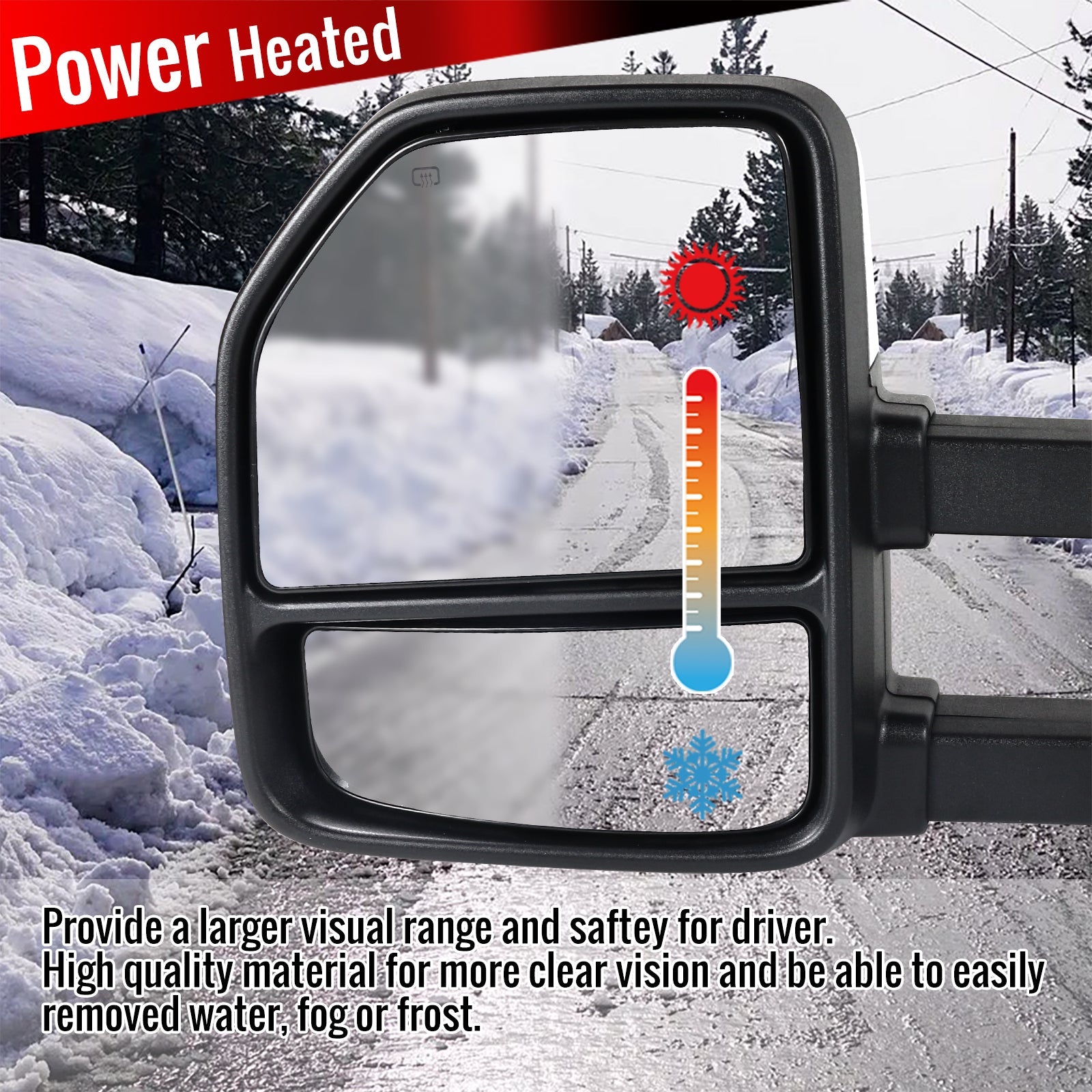 1999-2016 Ford F-250/F-350/F-450 Power Adjustable, Heated, & Manual Extendable Chrome Towing Mirrors w/ Clear Lens LED Turn Signal & Clearance Lights