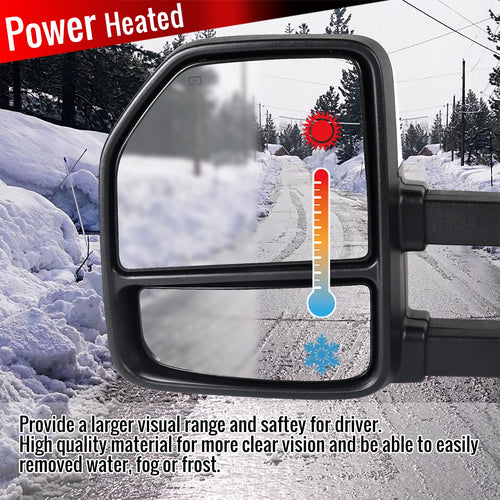 1999-2016 Ford F-250/F-350/F-450 Power Adjustable, Heated, & Manual Extendable Chrome Towing Mirrors w/ Clear Lens LED Turn Signal & Clearance Lights
