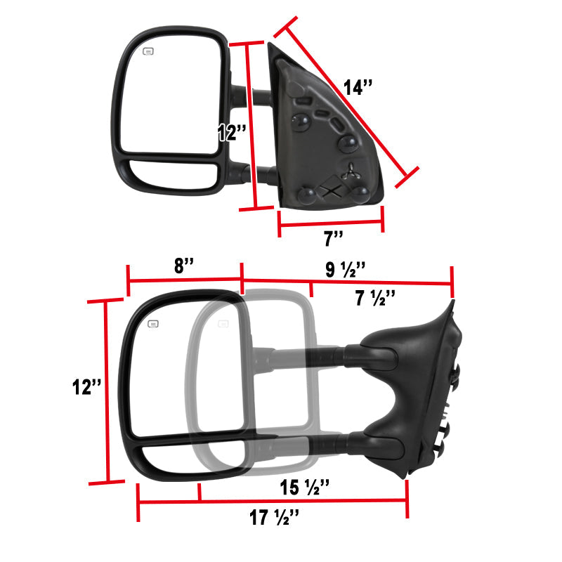 1999-2007 Ford F-250/F-350/F-450/F-550 Excursion Power Adjustable, Heated, & Manual Extendable Towing Mirrors