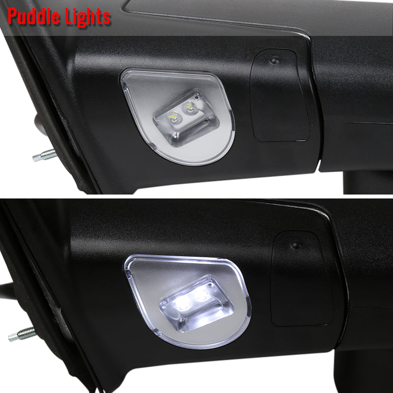 2009-2012 Dodge RAM 1500 Power Adjustable, Foldable, Heated, & Manual Extendable Towing Side Mirrors w/ Clear Lens LED Turn Signal & Puddle Lights