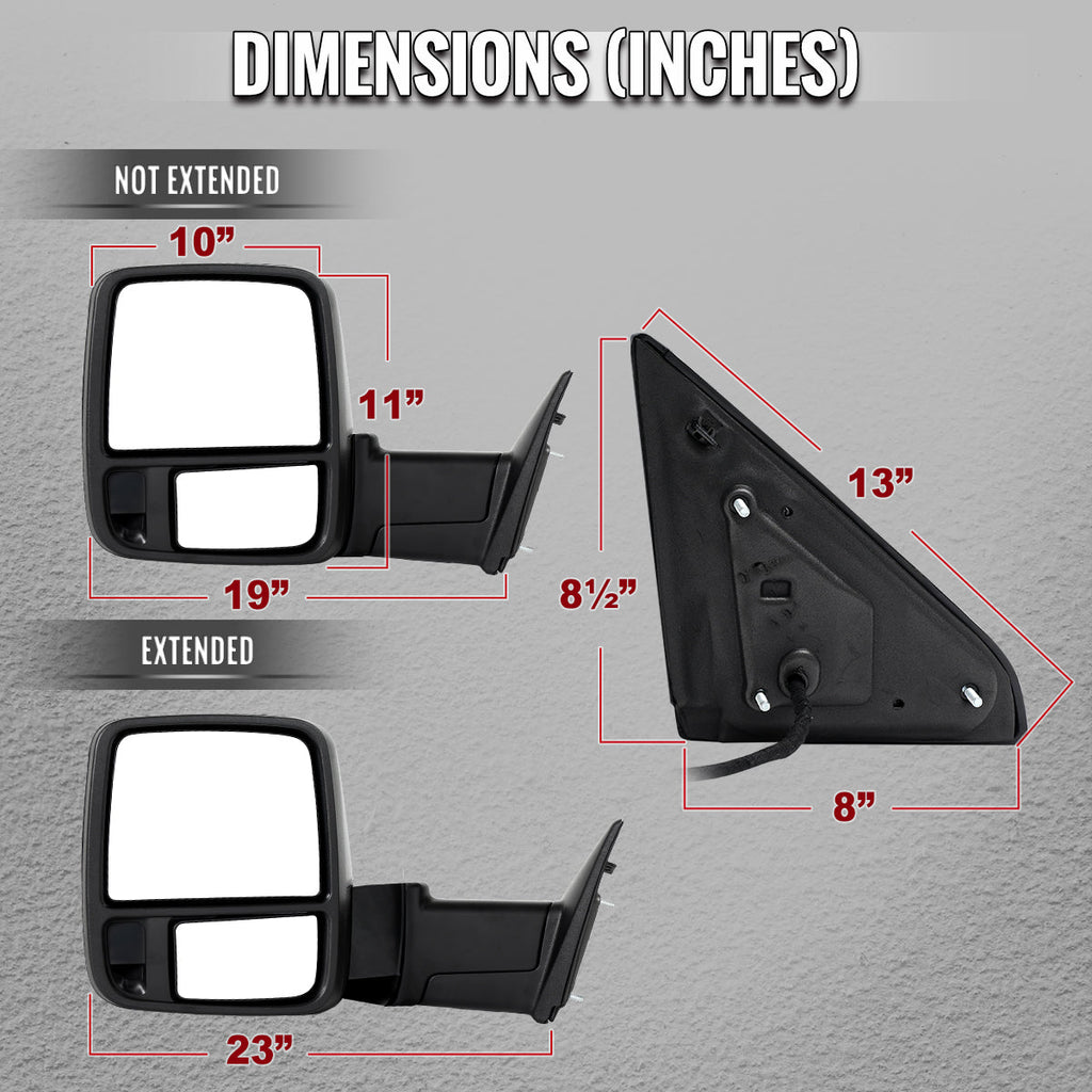 2009-2012 Dodge RAM 1500 Chrome Power Heated 2023 Style Towering Mirror w/ Sequential Signal