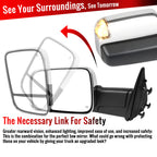 2009-2012 Dodge RAM 1500 Power Adjustable, Foldable, Heated, & Manual Extendable Chrome Towing Mirrors w/ Clear Lens LED Turn Signal & Puddle Lights