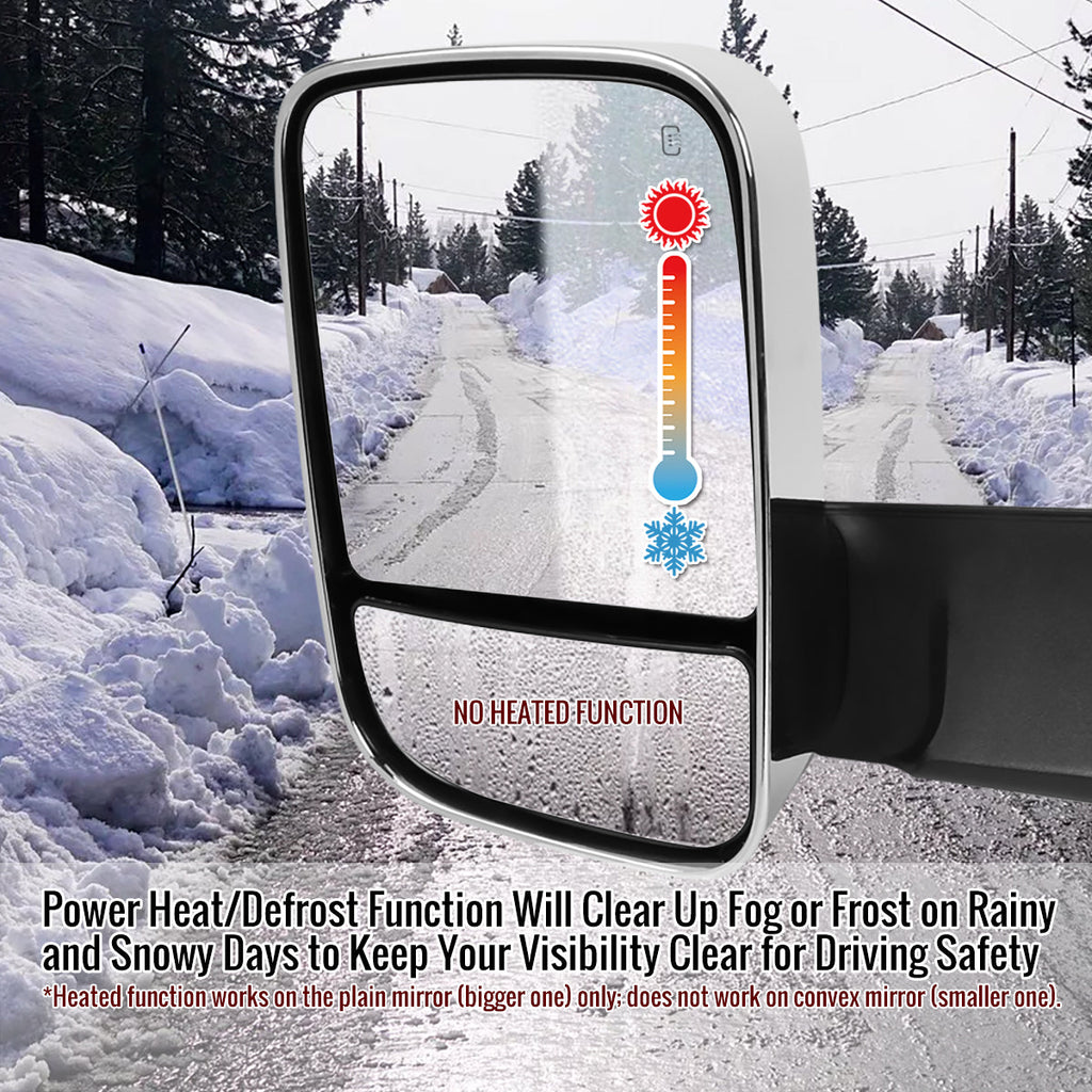 2009-2012 Dodge RAM 1500 Power Adjustable, Foldable, Heated, & Manual Extendable Chrome Towing Mirrors w/ Clear Lens LED Turn Signal & Puddle Lights