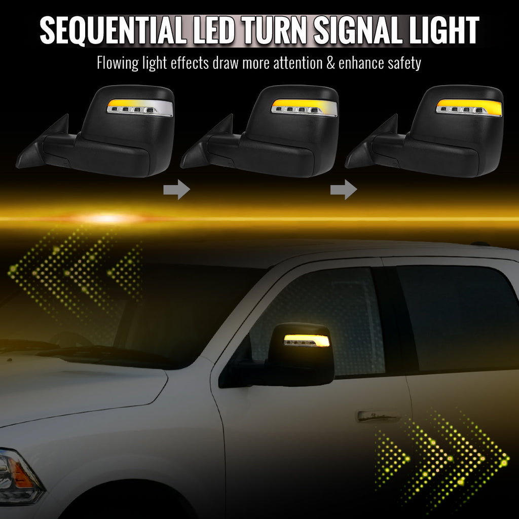 2009-2012 Dodge RAM 1500 Black Power Heated 2023 Style Towering Mirror w/ Sequential Signal