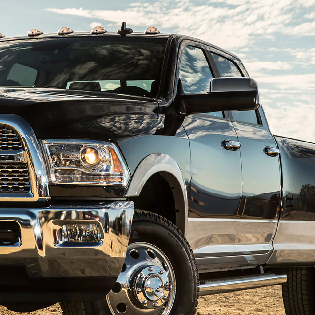 2013-2017 Dodge RAM 1500/2500/3500 Power Adjustable, Auto-Fold, Heated, & Manual Extendable Chrome Towing Mirrors w/ LED Turn Signal & Puddle Lights