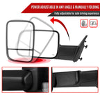 2013-2015 Dodge RAM Power Adjustable, Heated, & Manual Extendable Towing Mirrors w/ Clear Lens LED Turn Signal & Puddle Lights