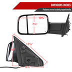 2019-2024 Dodge Ram 1500 Matte Black Power Plane Mirror w/ Manual Convex Mirror, Power Fold w/ Manual Rotate, BSD, Heated Plane Mirror and LED Turn Signal Light