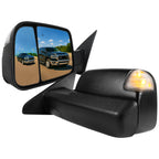 2019-2024 Dodge Ram 1500 Matte Black Power Plane Mirror w/ Manual Convex Mirror, Power Fold w/ Manual Rotate, BSD, Heated Plane Mirror and LED Turn Signal Light