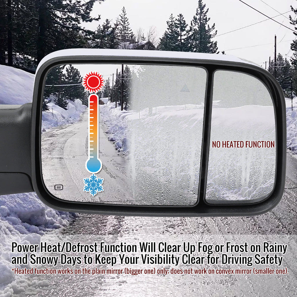 2019-2022 Ram 2500 3500 Chrome Power Adjustable, Manual Fold, BSD & Heated Side Mirror w/ LED Puddle and Turn Signal Light - Passenger Side Only