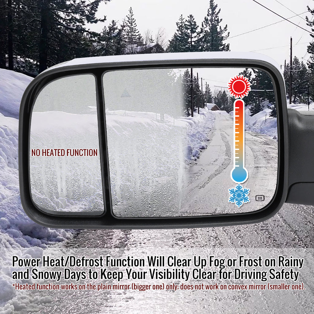 2019-2022 Ram 2500 3500 Chrome Power Adjustable, Auto-Fold, BSD & Heated Side Mirror w/ LED Puddle and Turn Signal Light - Driver Side Only